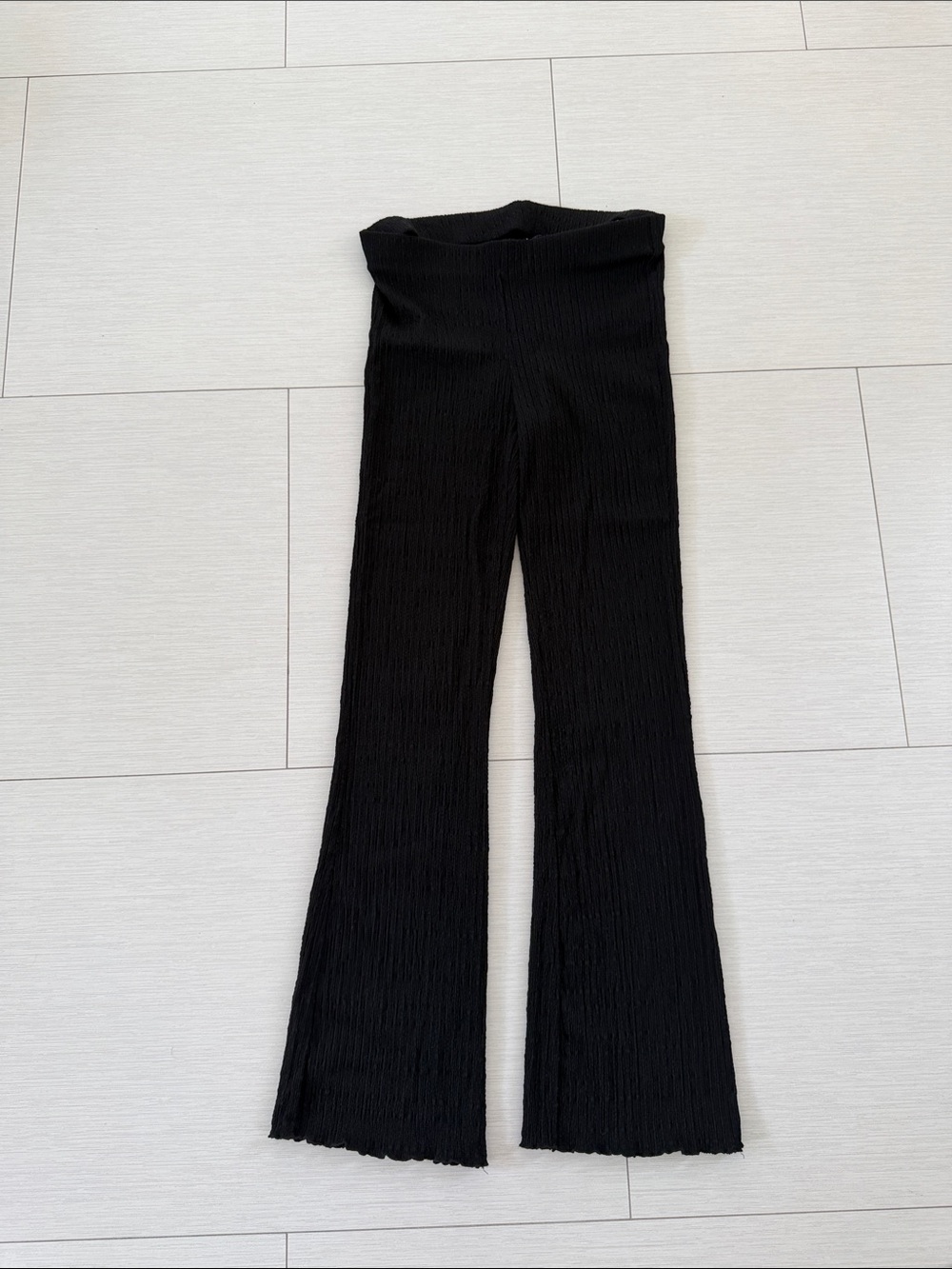Black Wide-Leg Textured Pants